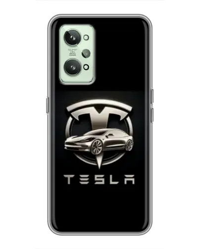 Чехол для Realme GT2 с картинкой «Tesla — серебристое авто»