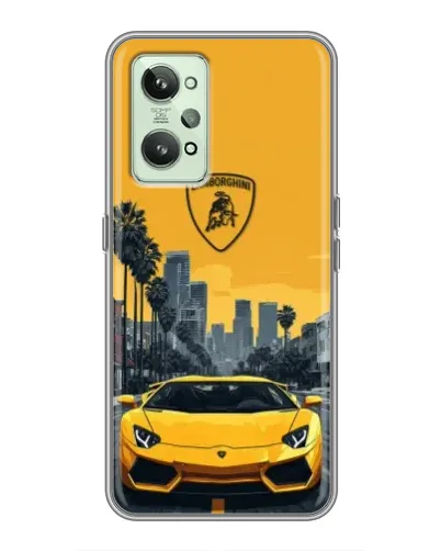 Чехол для Realme GT2 с картинкой «Желтый Lamborghini город»