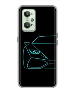 Чехол для Realme GT2 с картинкой «Голубой силуэт Lamborghini»