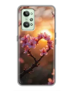 Чохол для Realme GT2 з картинкою «Рожевий цвіт  сердечко на тлі заходу»