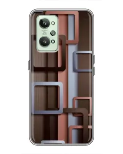 Чехол для Realme GT2 с картинкой «Коричневые объемные квадраты»