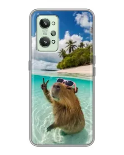 Чехол для Realme GT2 с картинкой «Капибара на море»