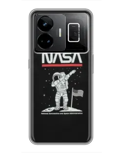 Чехол для Realme GT3 с картинкой «NASA — шагаем по Луне»