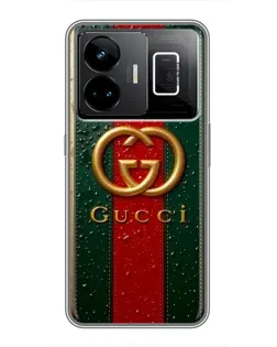 Чехол для Realme GT3 с картинкой «Gucci — фирменная полоса и золото»