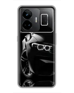 Чехол для Realme GT3 с картинкой «Черная BMW — профиль»