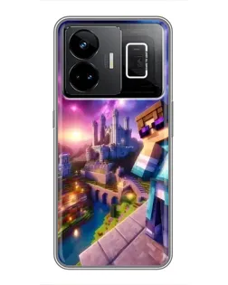 Чехол для Realme GT3 с картинкой «Стив и космос» Чехол для Realme GT3 с картинкой «Стив и космос»