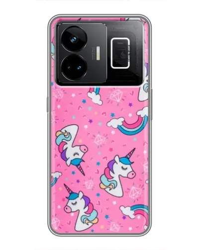 Чехол для Realme GT3 с картинкой «Unicorn паттерн розовый»