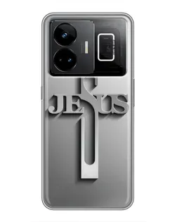 Чехол для Realme GT3 с картинкой «Металлический крест Jesus»
