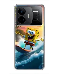 Чехол для Realme GT3 с картинкой «Губка Боб серфингист»