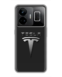 Чехол для Realme GT3 с картинкой «Стальной логотип Tesla»