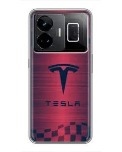Чехол для Realme GT3 с картинкой «Тесла красный карбон»