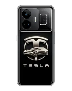 Чехол для Realme GT3 с картинкой «Tesla — серебристое авто»
