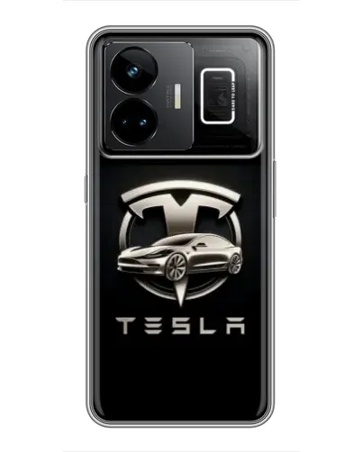 Чехол для Realme GT3 с картинкой «Tesla — серебристое авто»