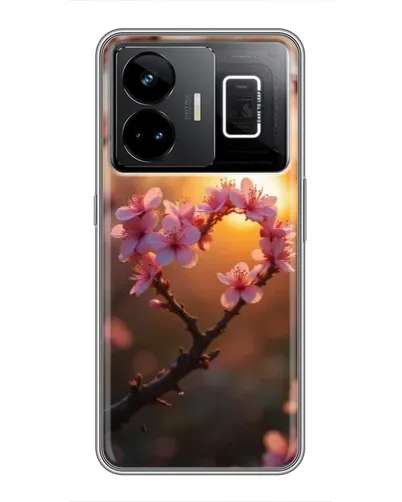 Чехол для Realme GT3 с картинкой «Розовый цвет сердце на фоне заката»