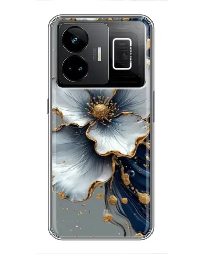 Чехол для Realme GT3 с картинкой «Белый цветок и золотой флюид»
