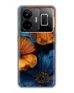 Чехол для Realme GT3 с картинкой «Яркая сине-оранжевая флора»