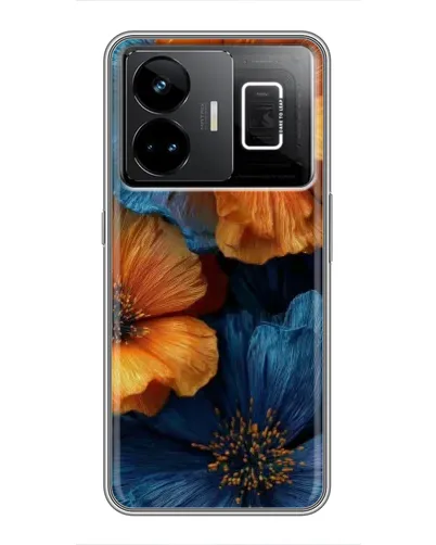 Чехол для Realme GT3 с картинкой «Яркая сине-оранжевая флора»