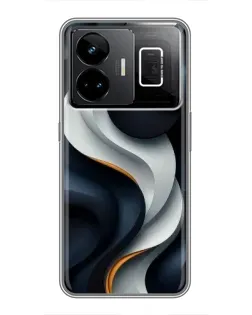 Чехол для Realme GT3 с картинкой «Объемные черно-белые ленты»