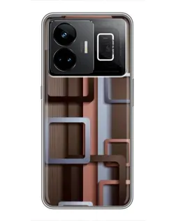Чехол для Realme GT3 с картинкой «Коричневые объемные квадраты»