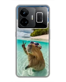 Чехол для Realme GT3 с картинкой «Капибара на море»