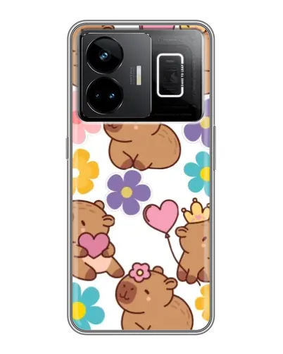 Чехол для Realme GT3 с картинкой «Цветочный паттерн капибар»