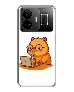 Чехол для Realme GT3 с картинкой «Капибара с ноутбуком»