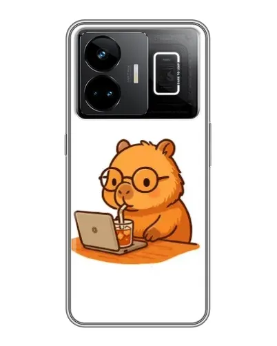 Чехол для Realme GT3 с картинкой «Капибара с ноутбуком»