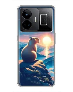 Чехол для Realme GT3 с картинкой «Закат солнца с капибарой»