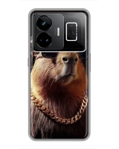 Чехол для Realme GT3 с картинкой «Капибара золотая цепь»