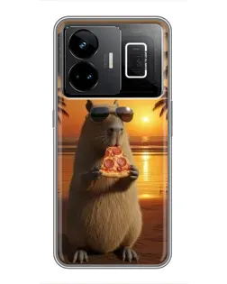 Чехол для Realme GT3 с картинкой «Капибара с пиццей»