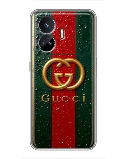 Чехол для Realme GT5 с картинкой «Gucci — фирменная полоса и золото»