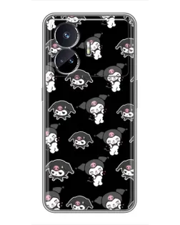 Чехол для Realme GT5 с картинкой «Черный паттерн Kuromi»