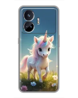 Чехол для Realme GT5 с картинкой «Единорог на поляне»