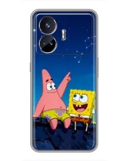 Чехол для Realme GT5 с картинкой «Губка Боб и Патрик ночью»