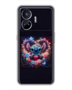Чехол для Realme GT5 с картинкой «Stitch в цветах»