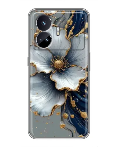 Чехол для Realme GT5 с картинкой «Белый цветок и золотой флюид»