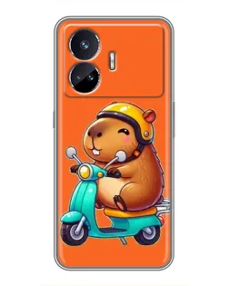 Чехол для Realme GT5 с картинкой «Капибара на скутере»