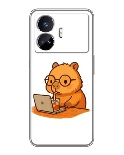 Чехол для Realme GT5 с картинкой «Капибара с ноутбуком»