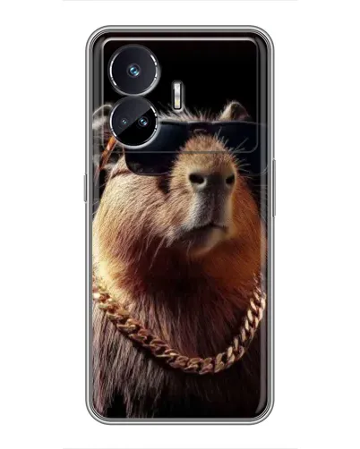 Чехол для Realme GT5 с картинкой «Капибара золотая цепь»