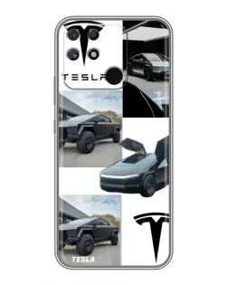 Чехол для Realme NARZO 30A с картинкой «Коллаж Cybertruck Tesla»