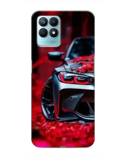 Чехол для Realme NARZO 50 с картинкой «Спортивная BMW и цветы»