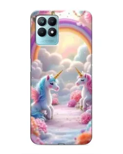 Чехол для Realme NARZO 50 с картинкой «Радуга и единороги»
