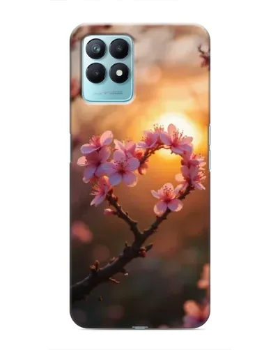 Чехол для Realme NARZO 50 с картинкой «Розовый цвет сердце на фоне заката»