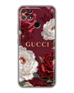 Чехол для Realme NARZO 50A с картинкой «Gucci — бордовые розы»