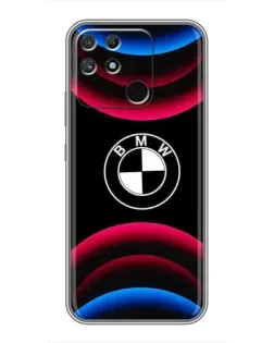 Чехол для Realme NARZO 50A с картинкой «Логотип BMW и неоновые дуги»