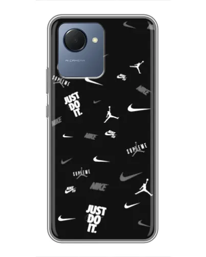 Чехол для Realme NARZO 50i Prime с картинкой «Nike Black Pattern» Чехол для Realme NARZO 50i Prime с картинкой «Nike Black Pattern»