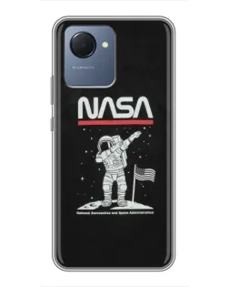 Чехол для Realme NARZO 50i Prime с картинкой «NASA — шагаем по Луне»