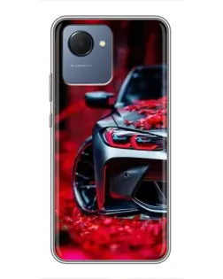 Чехол для Realme NARZO 50i Prime с картинкой «Спортивная BMW и цветы»