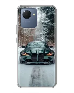 Чехол для Realme NARZO 50i Prime с картинкой «BMW в зимнем лесу»