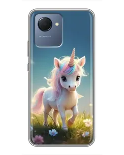 Чехол для Realme NARZO 50i Prime с картинкой «Единорог на поляне»